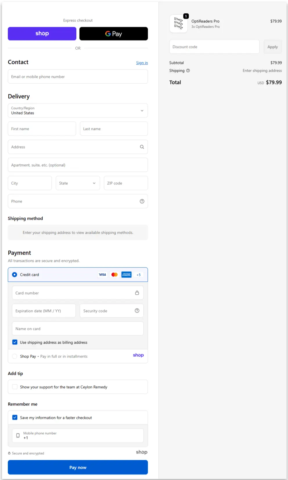 OptiReaders Pro Secure Checkout Page